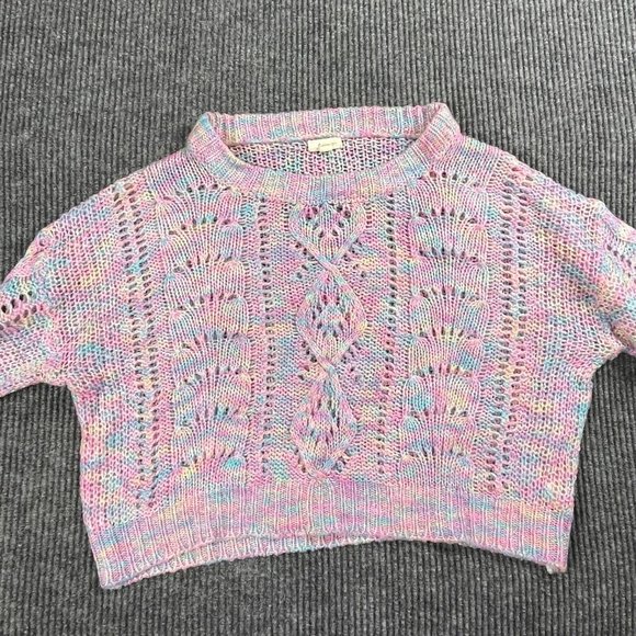 Debut Sweater Womens Small S/M Purple Rainbow Open Knit Lightweight Short Casual - Picture 7 of 14